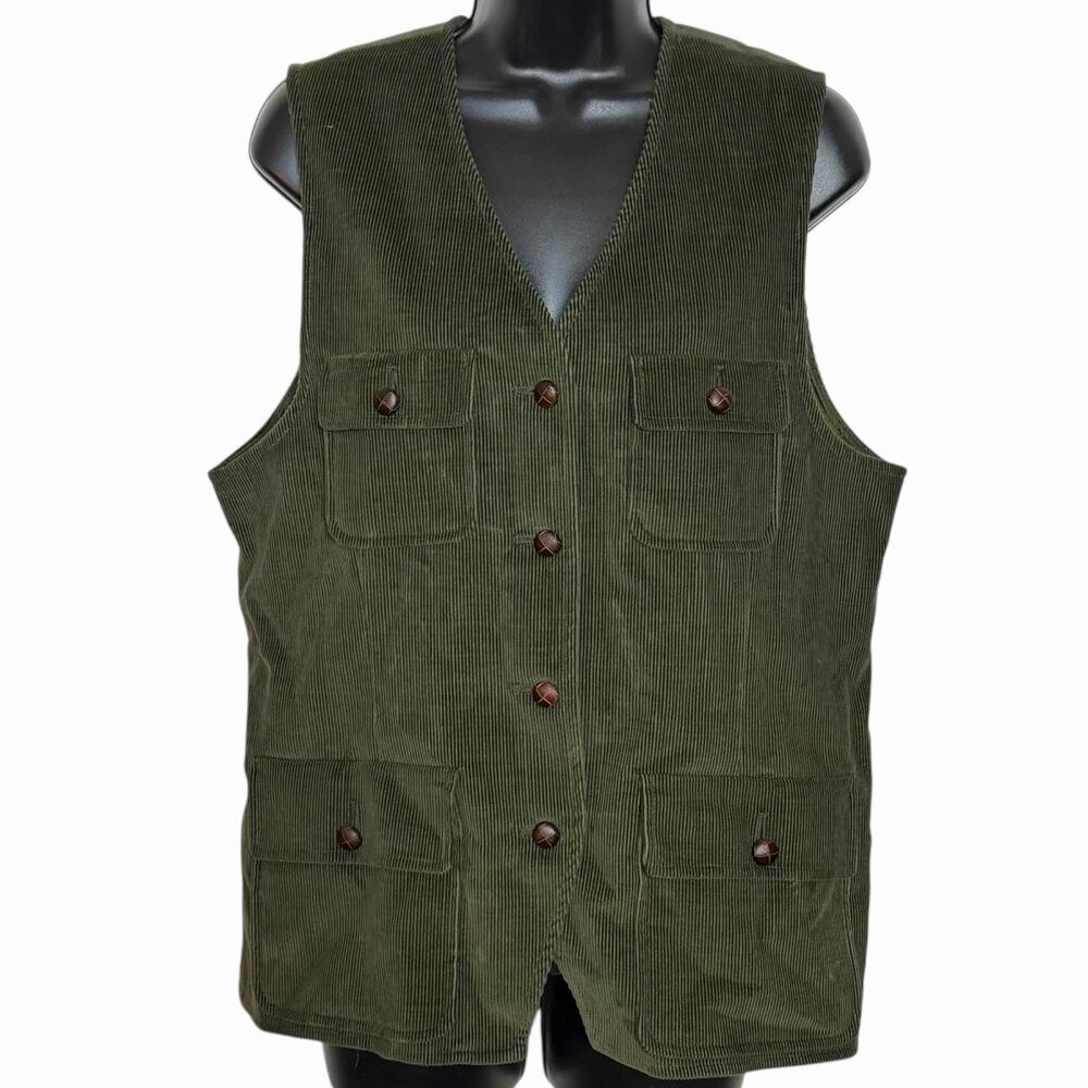 VINTAGE 80s 90s CORDUROY VEST GRANDPA UTILITY PREPPY ACADEMIA SIZE 10 BY JHC